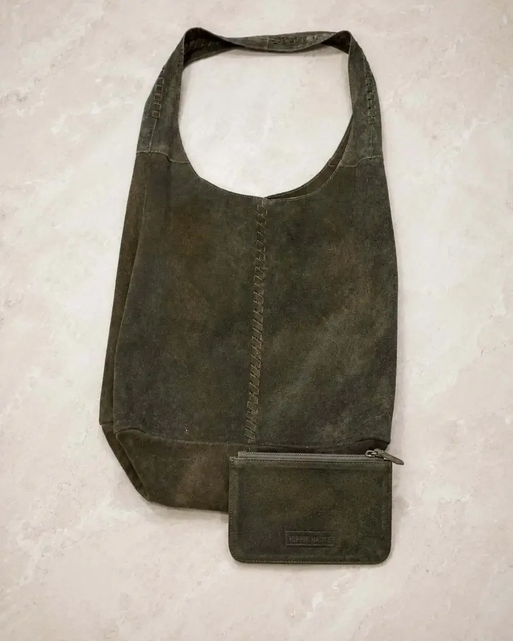 Haute Hippie Distressed Suede Hobo Shoulder Bag with Matching Zip